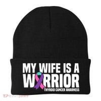 My Wife Is A Warrior Thyroid Cancer Awareness Funny Gift Beanie thumb 0