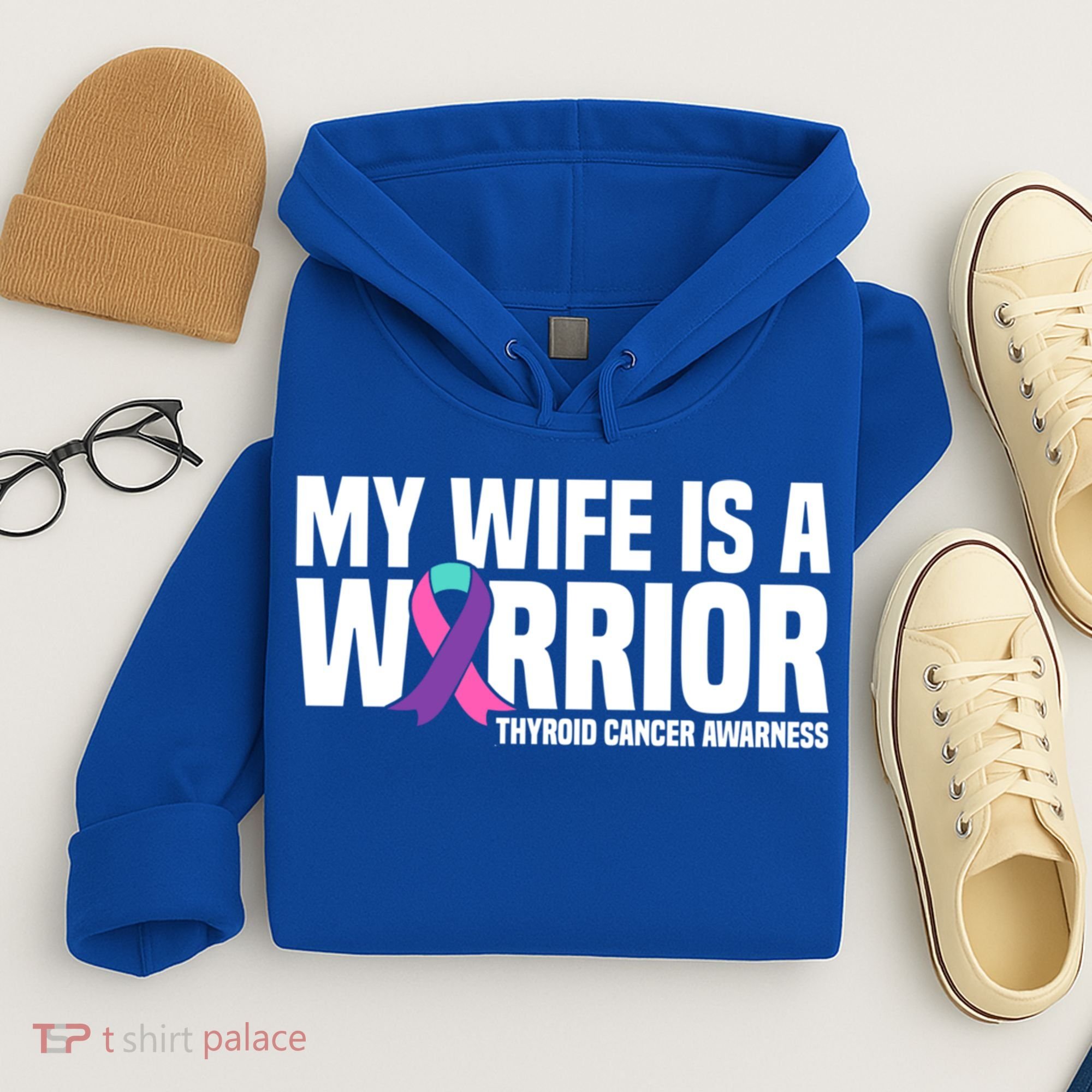 My Wife Is A Warrior Thyroid Cancer Awareness Funny Gift Hoodie
