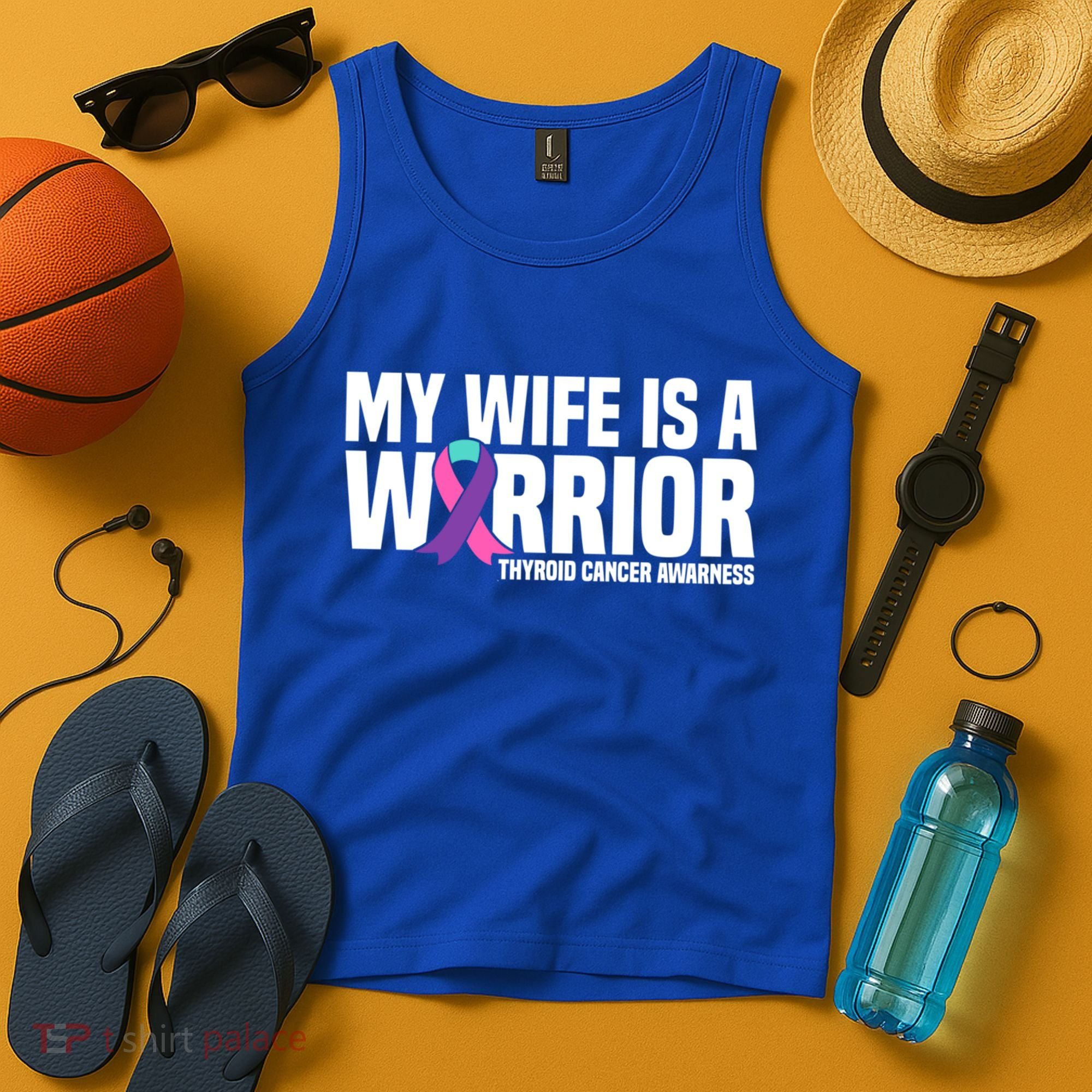 My Wife Is A Warrior Thyroid Cancer Awareness Funny Gift Tank Top