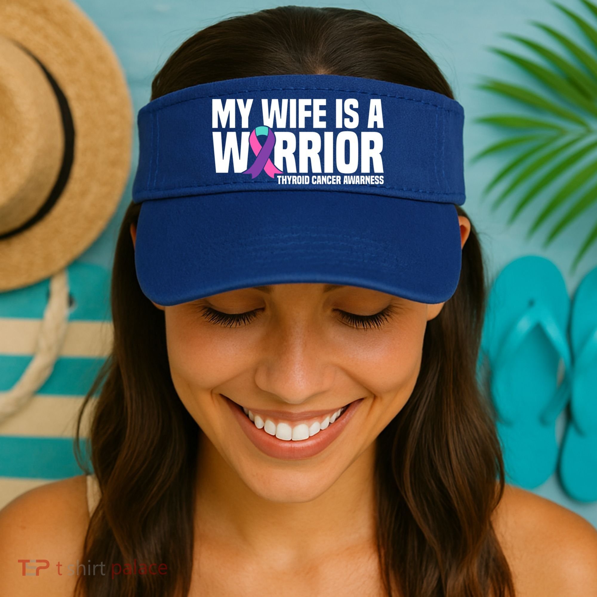 My Wife Is A Warrior Thyroid Cancer Awareness Funny Gift Visor