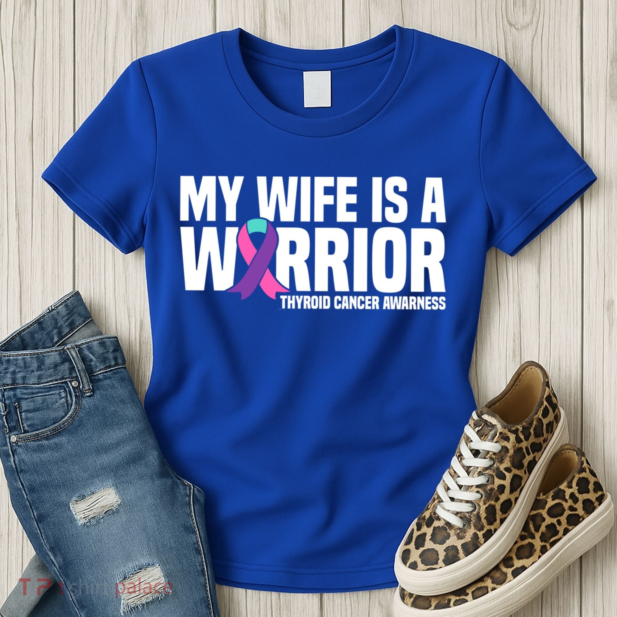 My Wife Is A Warrior Thyroid Cancer Awareness Funny Gift Women's T-Shirt