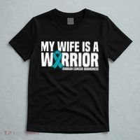 My Wife Is A Warrior Teal Ribbon Ovarian Cancer Awareness T-Shirt thumb 5