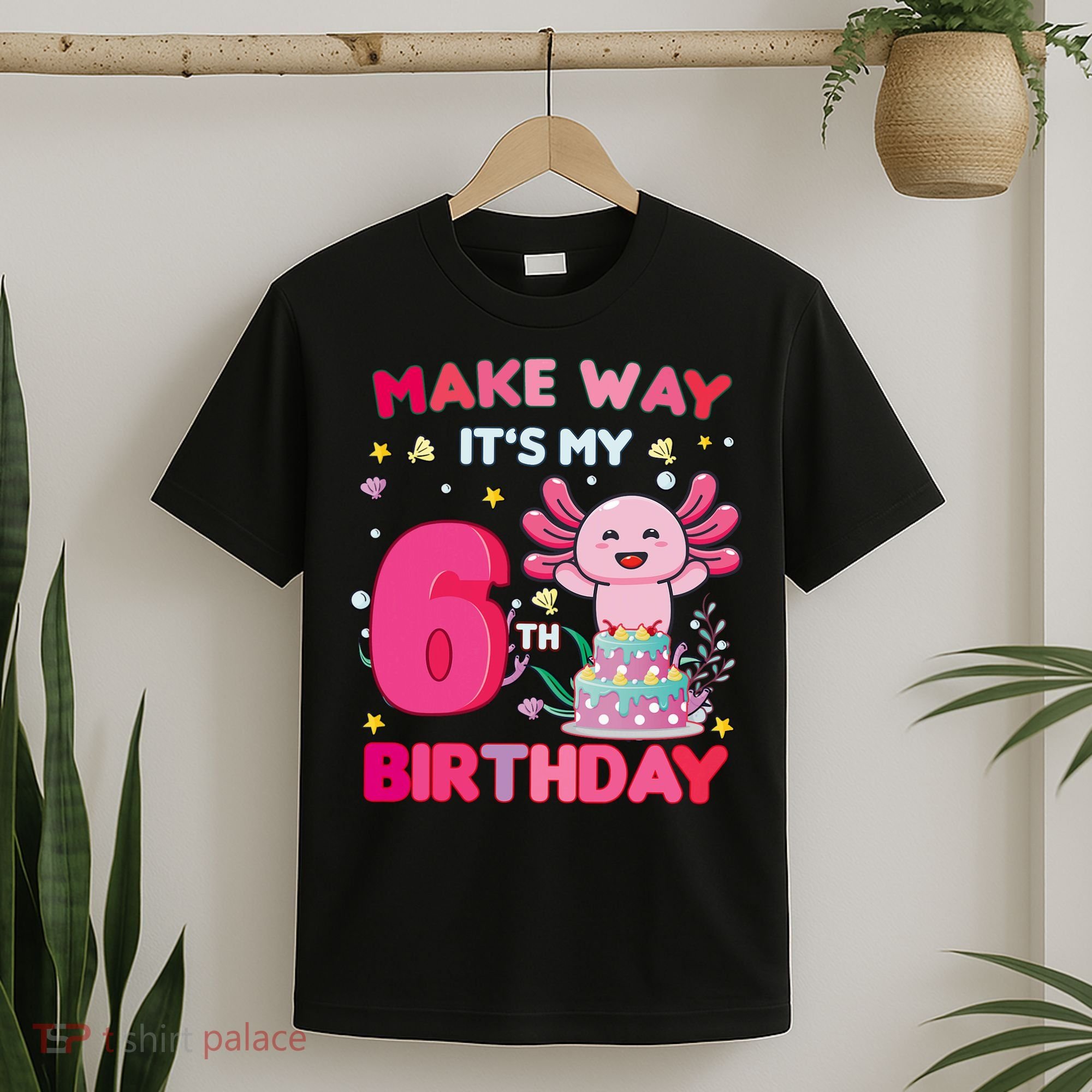 Make Way It's My 6th Birthday Cute Axolotl 6th Birthday Girl T-Shirt