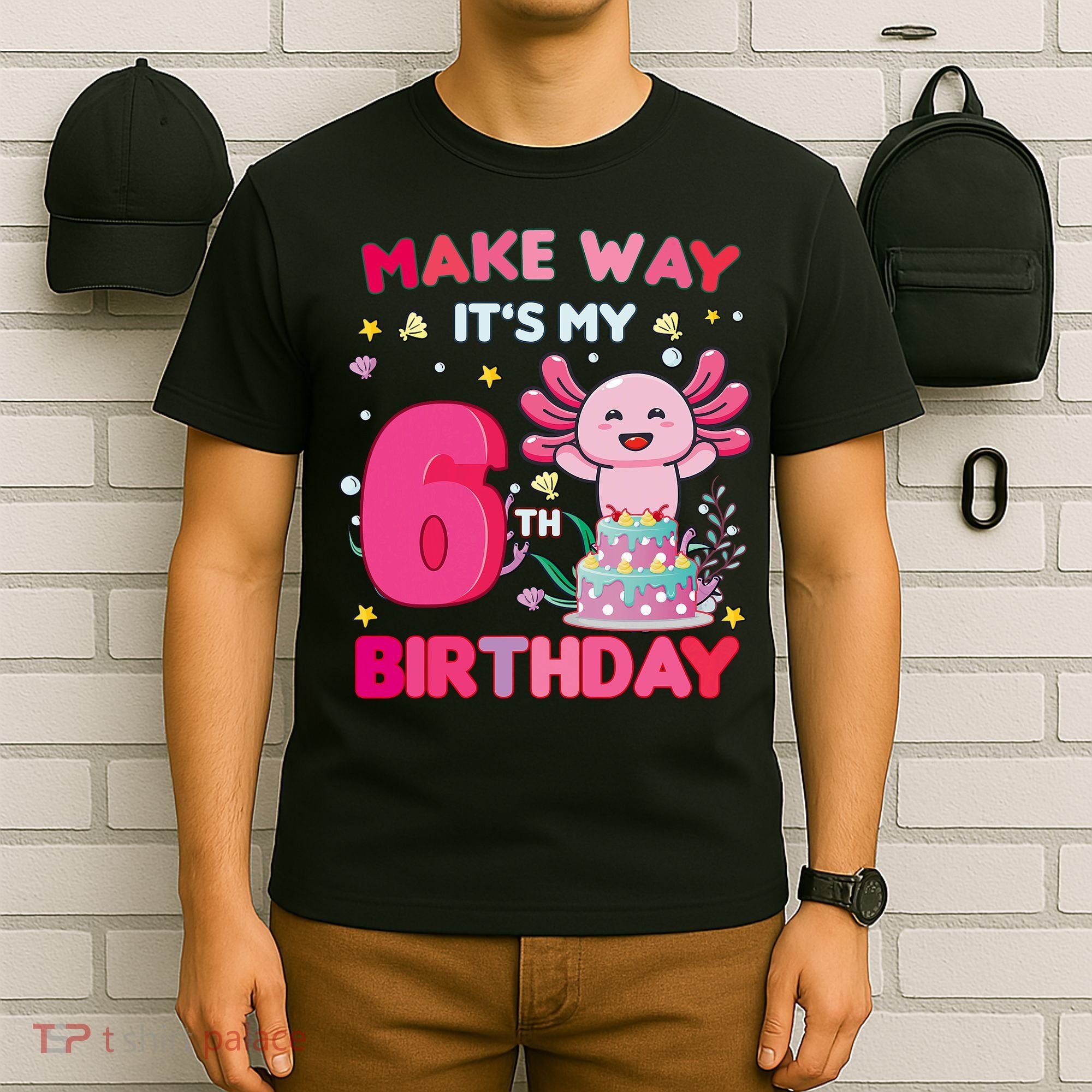 Make Way It's My 6th Birthday Cute Axolotl 6th Birthday Girl T-Shirt