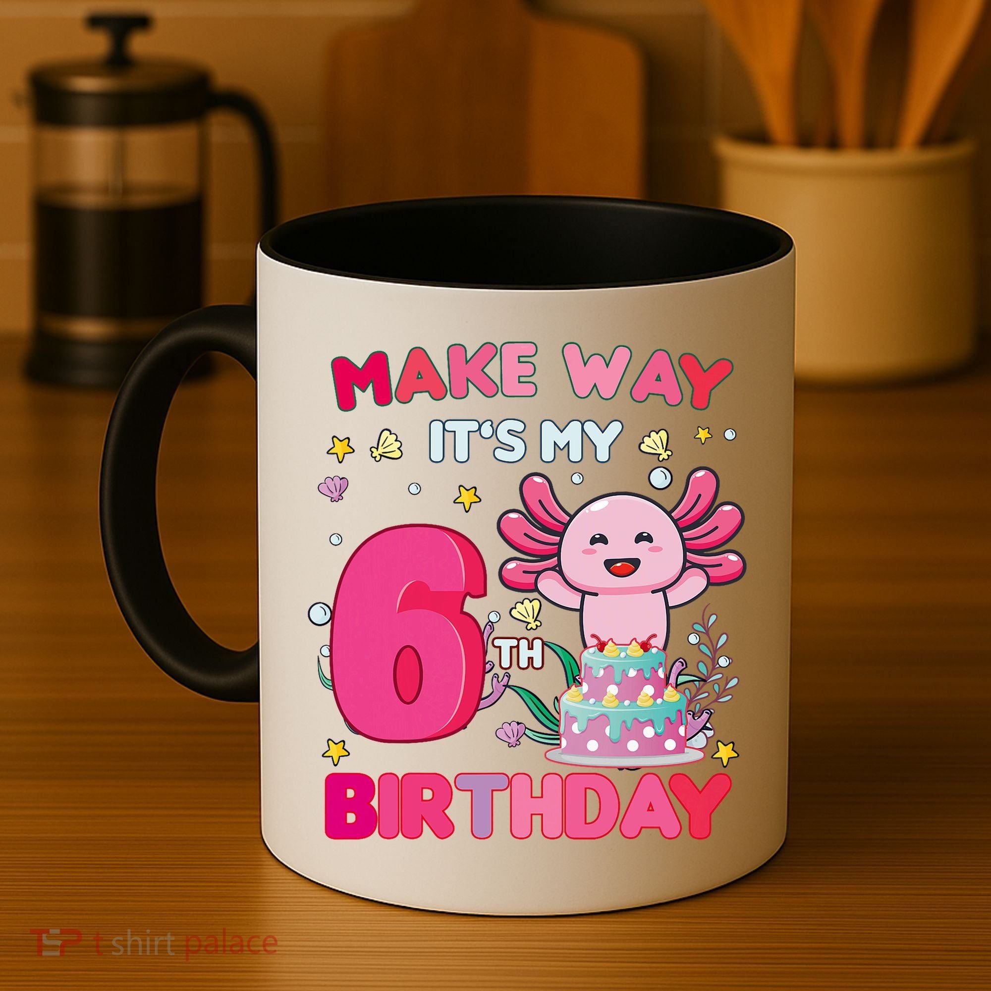 Make Way It's My 6th Birthday Cute Axolotl 6th Birthday Girl Coffee Mug