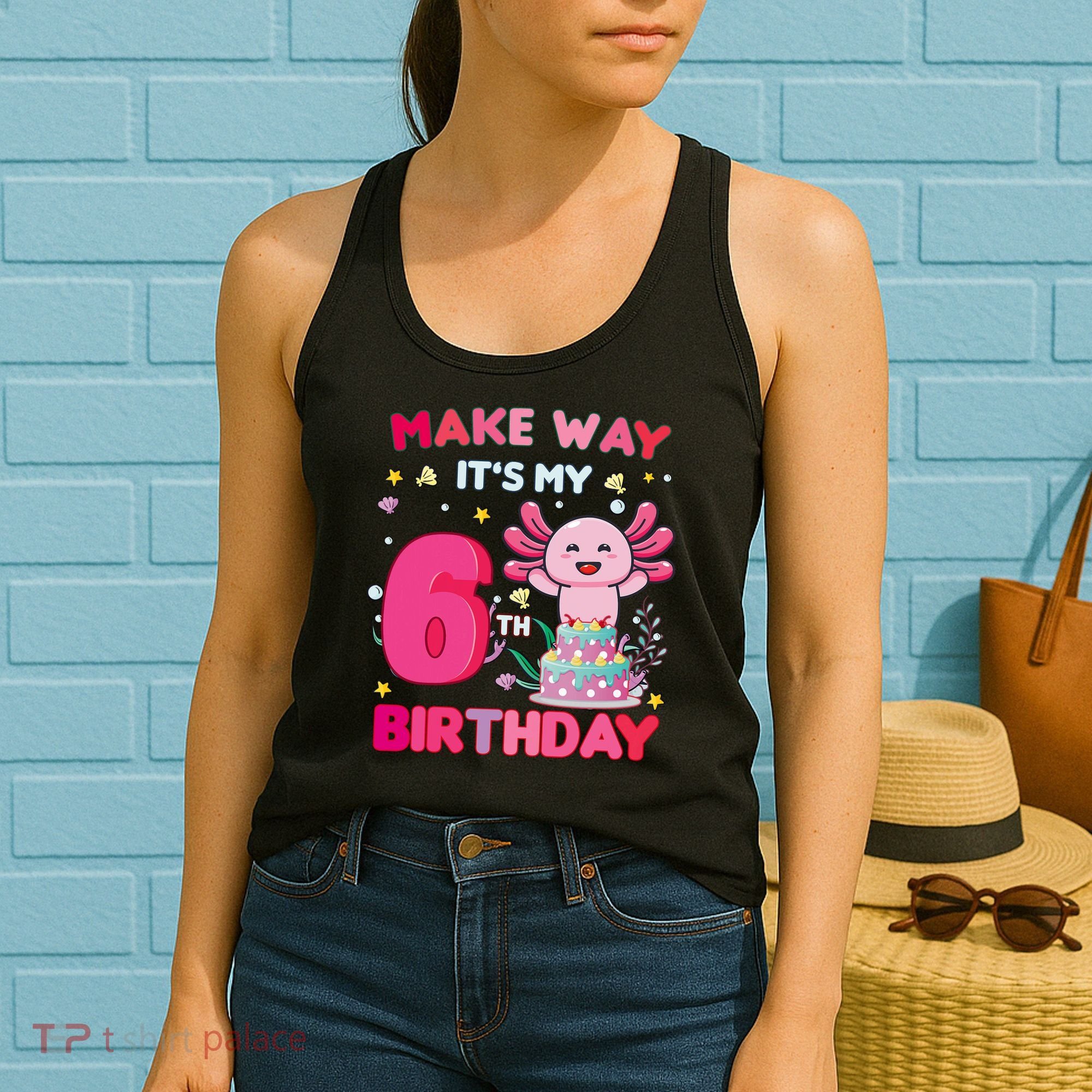 Make Way It's My 6th Birthday Cute Axolotl 6th Birthday Girl Women's Tank Top