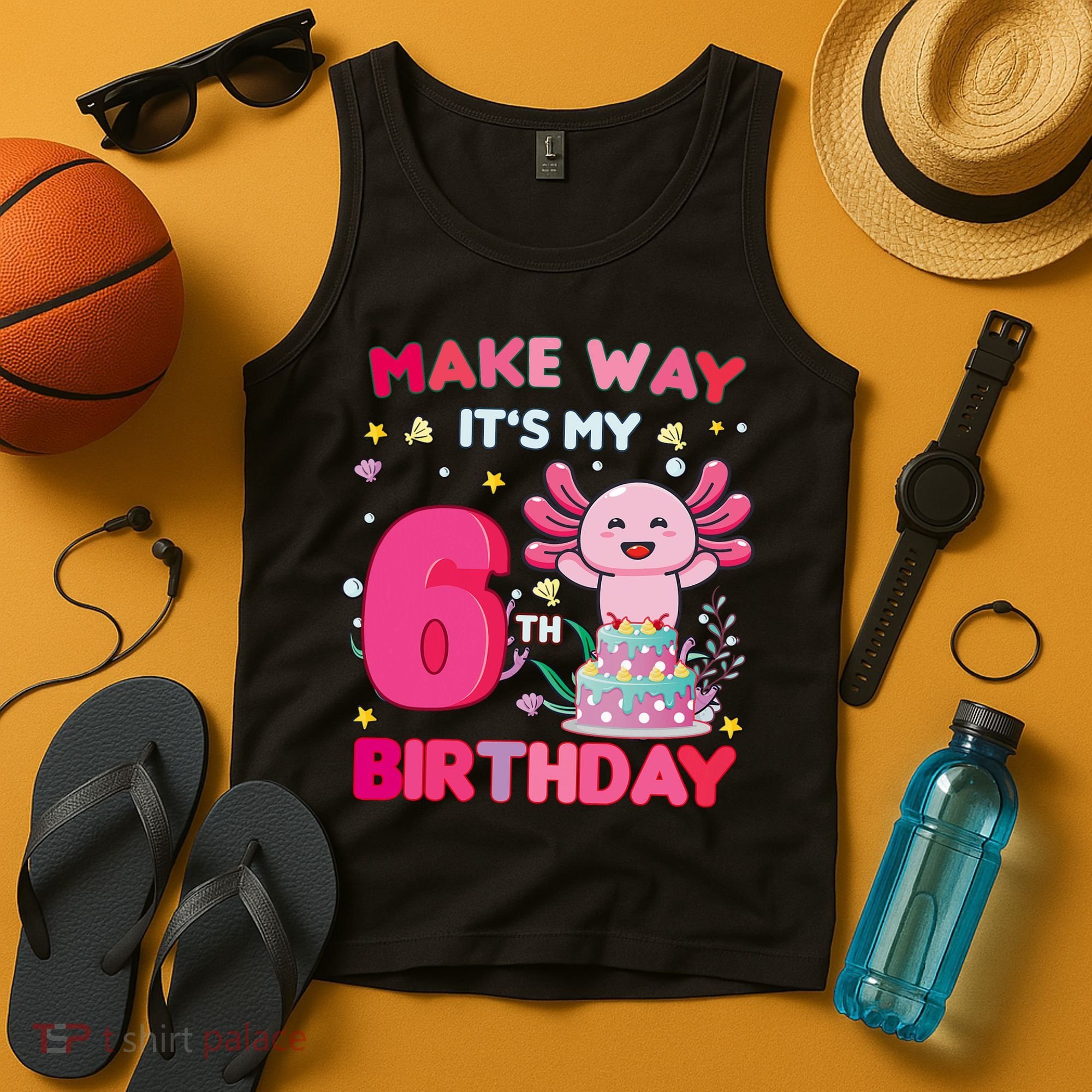 Make Way It's My 6th Birthday Cute Axolotl 6th Birthday Girl Tank Top