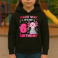 Make Way It's My 6th Birthday Cute Axolotl 6th Birthday Girl Kids Hoodie thumb 3