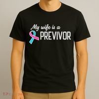 My Wife Is A Previvor Pink &Teal Ribbon Cancer T-Shirt thumb 3