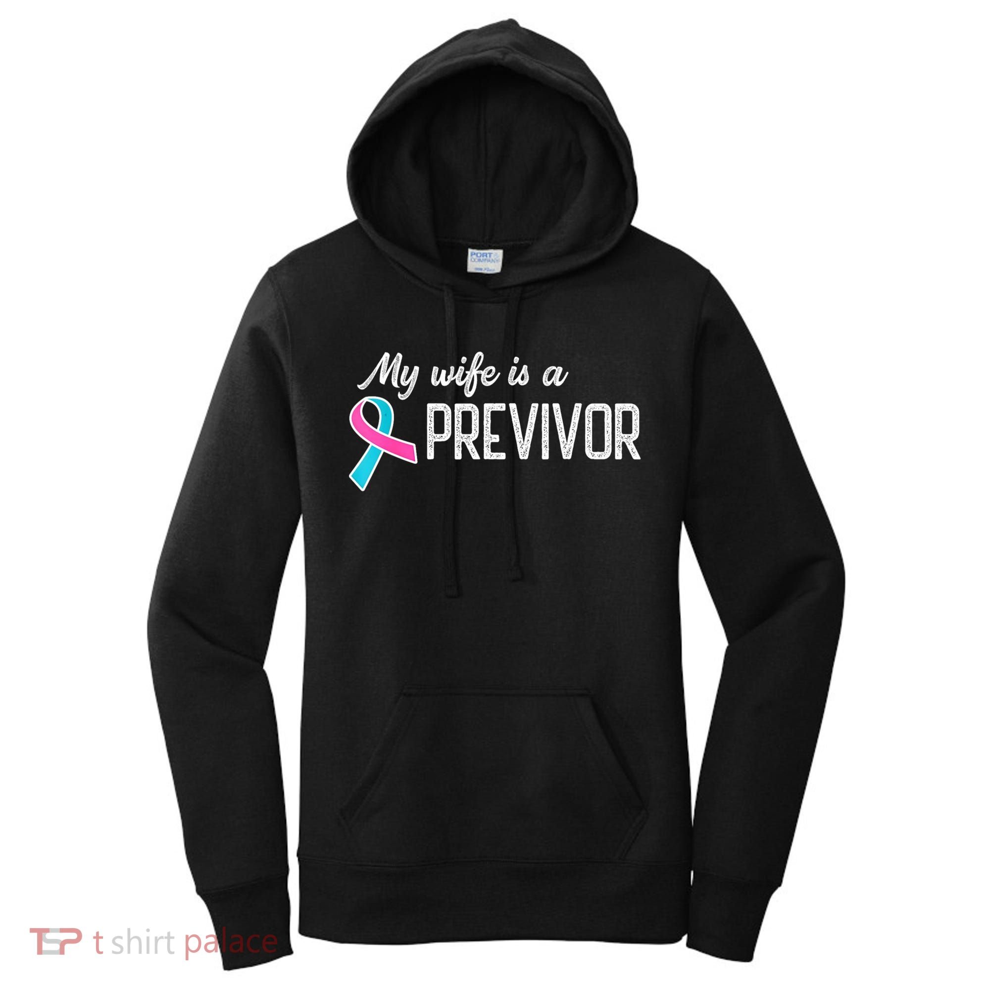 My Wife Is A Previvor Pink &Teal Ribbon Cancer Women's Hoodie