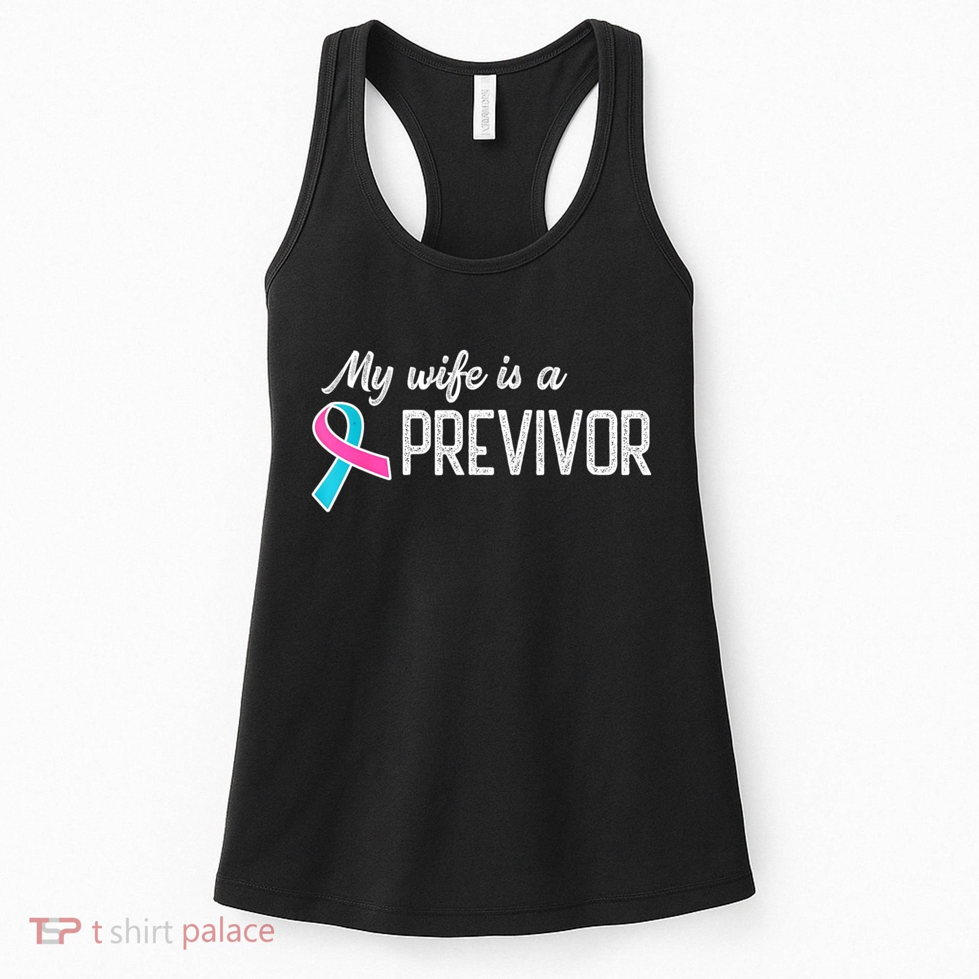 My Wife Is A Previvor Pink &Teal Ribbon Cancer Women's Tank Top