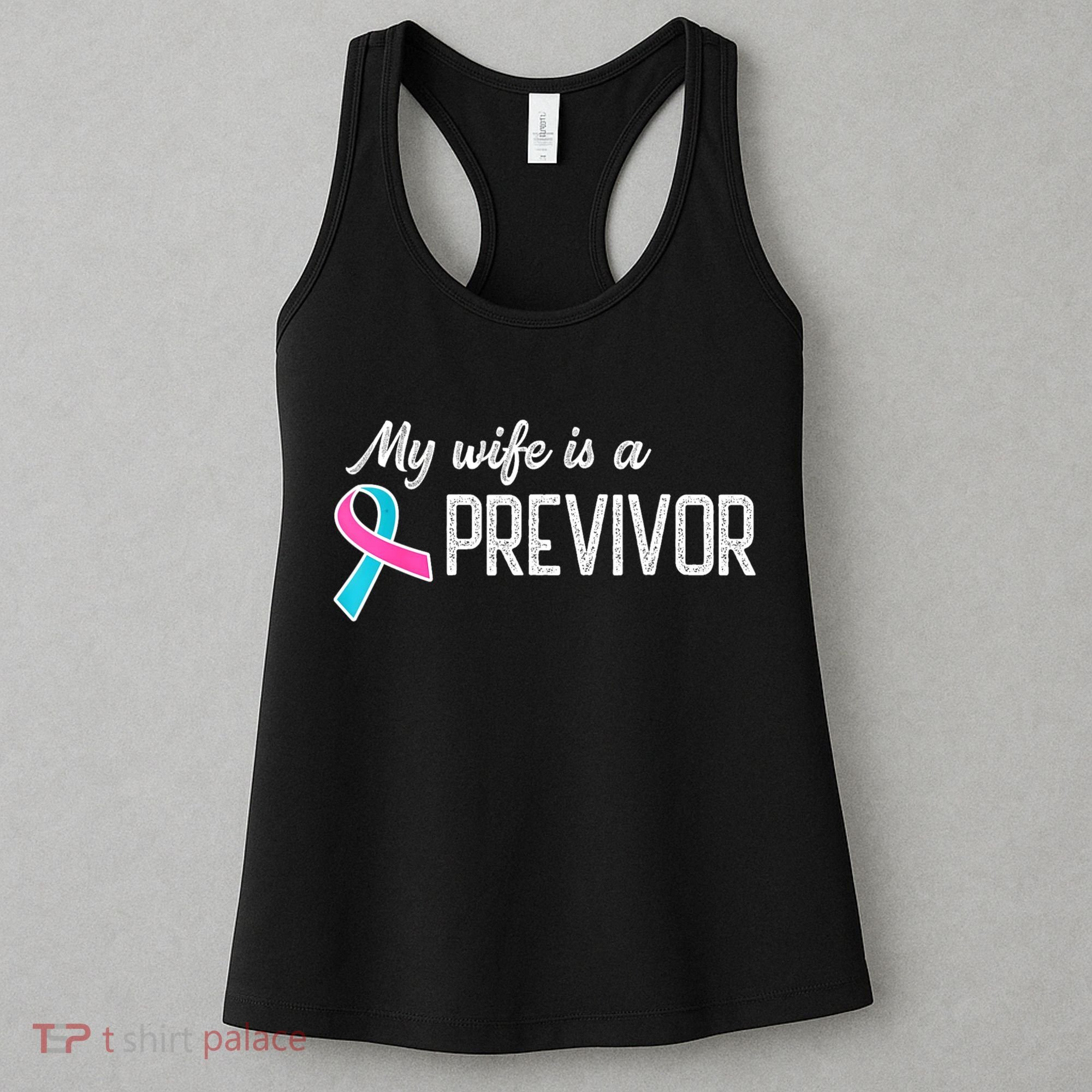 My Wife Is A Previvor Pink &Teal Ribbon Cancer Women's Tank Top