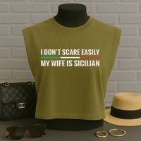 My Wife Is Sicilian Funny Italian American Sicily Gift Garment-Dyed Women's Muscle Tee thumb 3