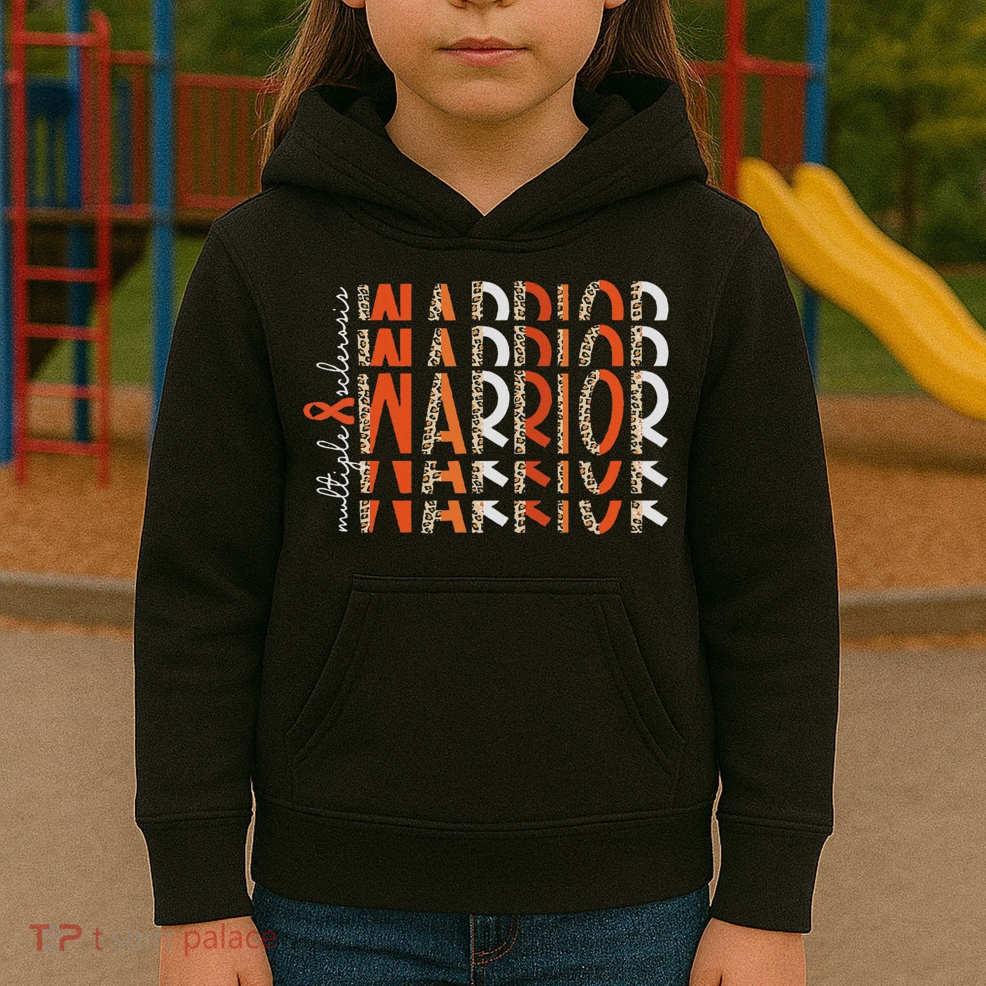 Ms Warrior Multiple Sclerosis Awareness Orange Ribbon Kids Hoodie