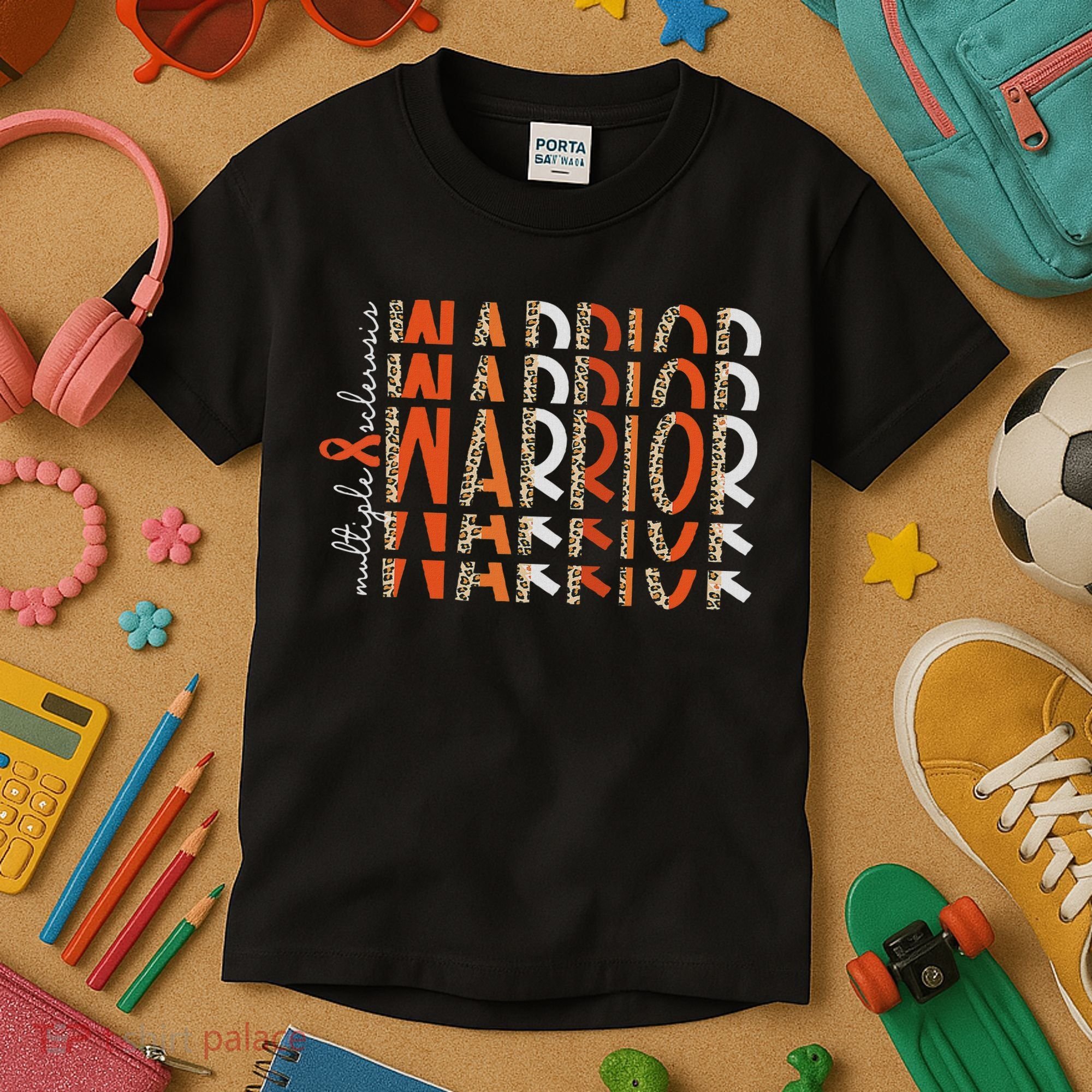 Ms Warrior Multiple Sclerosis Awareness Orange Ribbon Kids T-Shirt