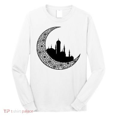 Mosque With Moon Religious Drawing Long Sleeve Shirt