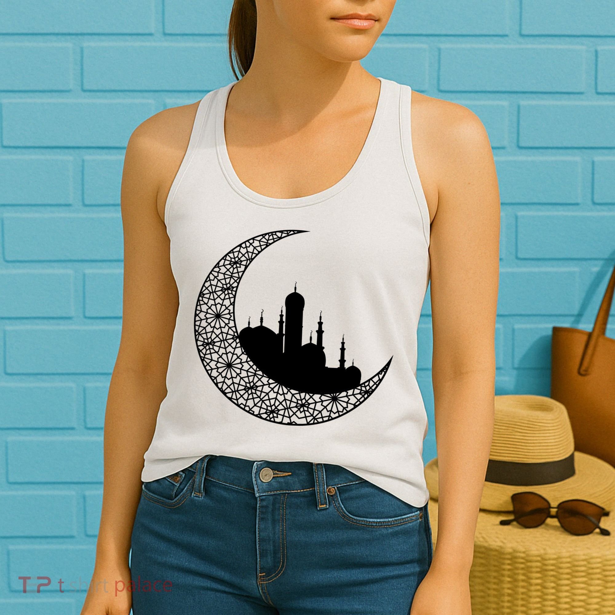 Mosque With Moon Religious Drawing Women's Tank Top