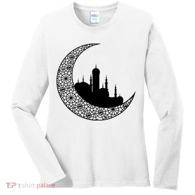 Mosque With Moon Religious Drawing Women's Long Sleeve Shirt