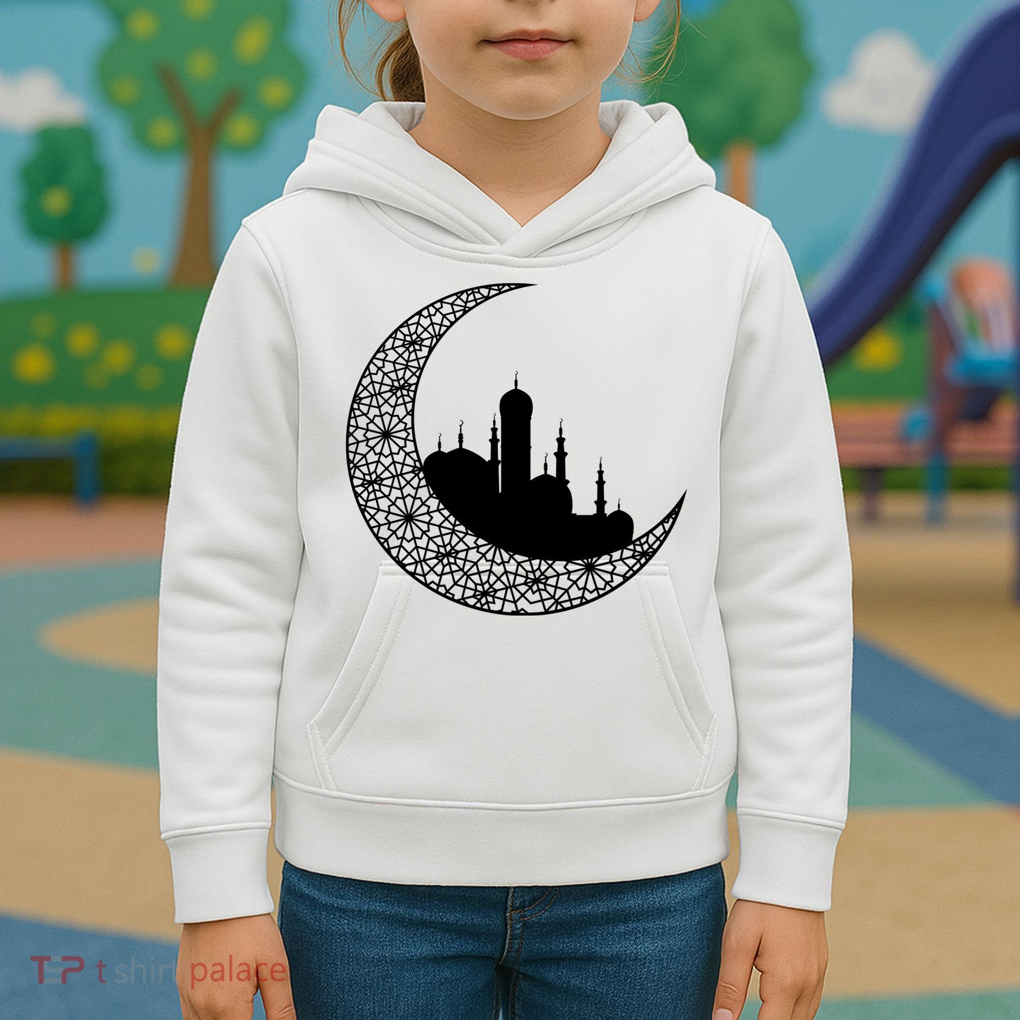 Mosque With Moon Religious Drawing Kids Hoodie