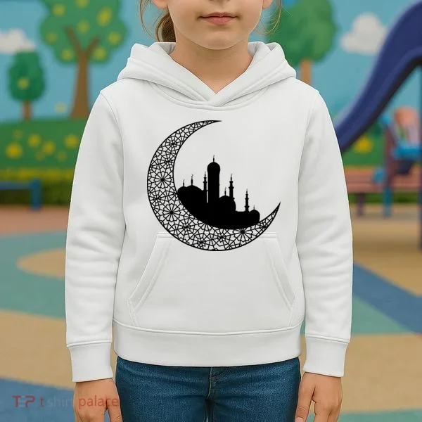 Mosque With Moon Religious Drawing Kids Hoodie