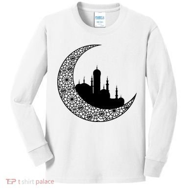 Mosque With Moon Religious Drawing Kids Long Sleeve Shirt