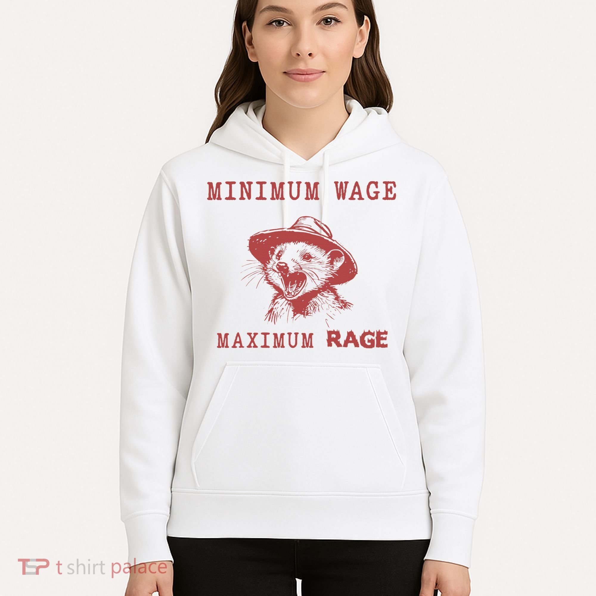 Minimum Wage Maximum Rage Funny Opossums Raccoon Lovers Hoodie