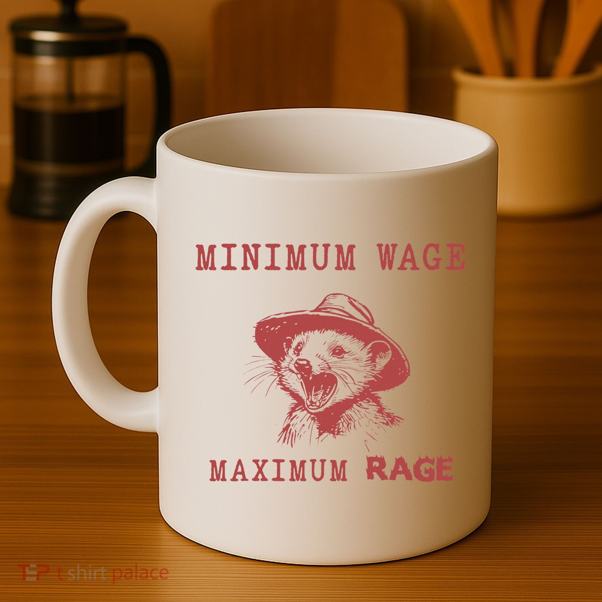 Minimum Wage Maximum Rage Funny Opossums Raccoon Lovers Coffee Mug