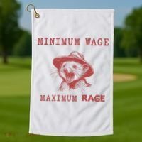 Minimum Wage Maximum Rage Funny Opossums Raccoon Lovers Golf Towel thumb 1