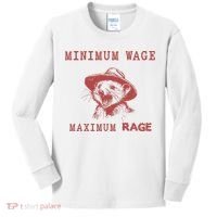 Minimum Wage Maximum Rage Funny Opossums Raccoon Lovers Kids Long Sleeve Shirt thumb 0