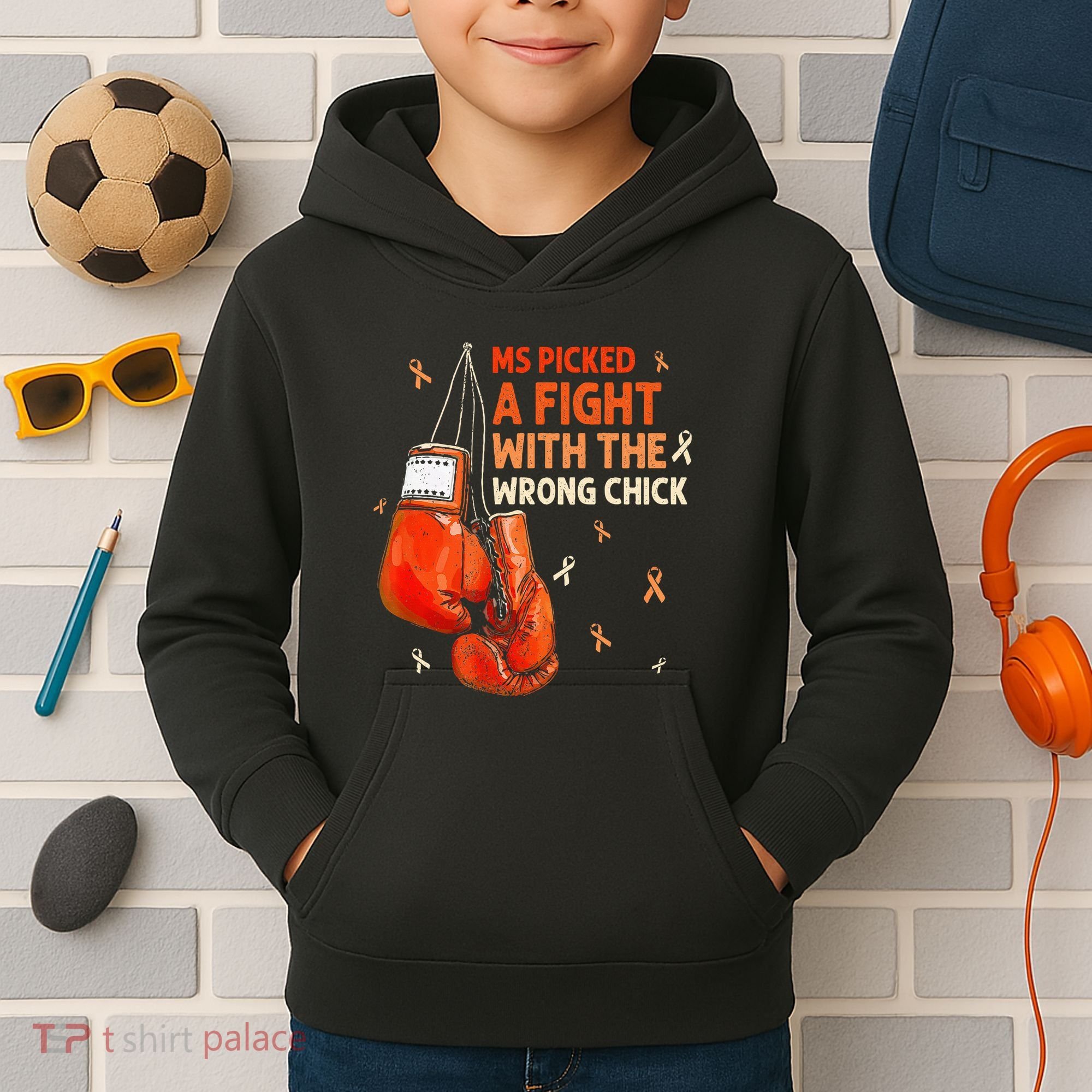 Ms Warrior Ms Picked A Fight Multiple Sclerosis Awareness Kids Hoodie