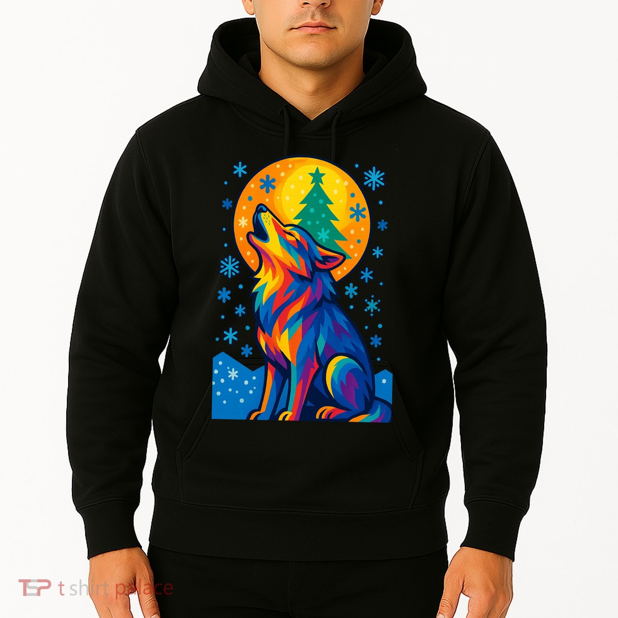 Moonlit Wolf On A Christmas Night Hoodie