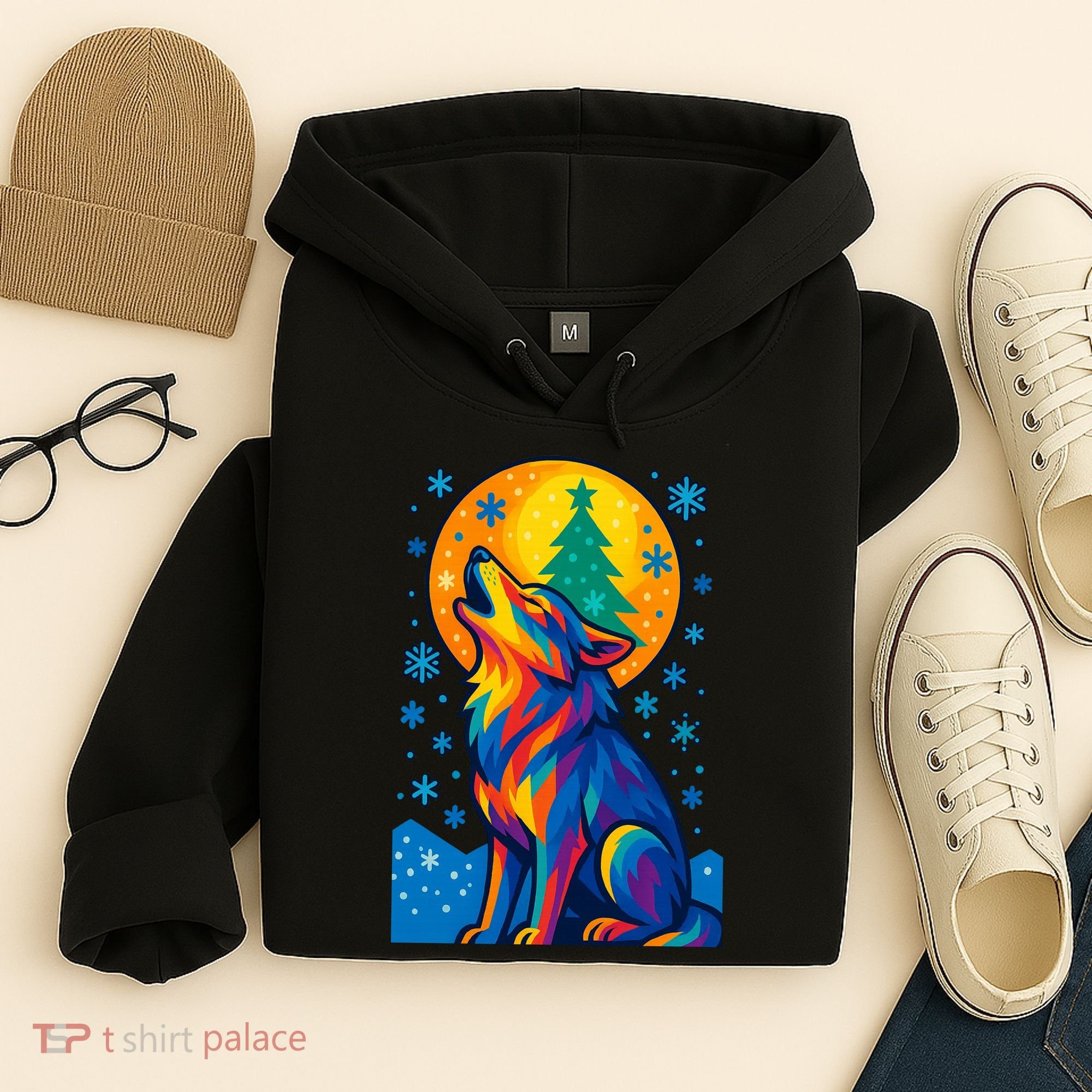 Moonlit Wolf On A Christmas Night Hoodie