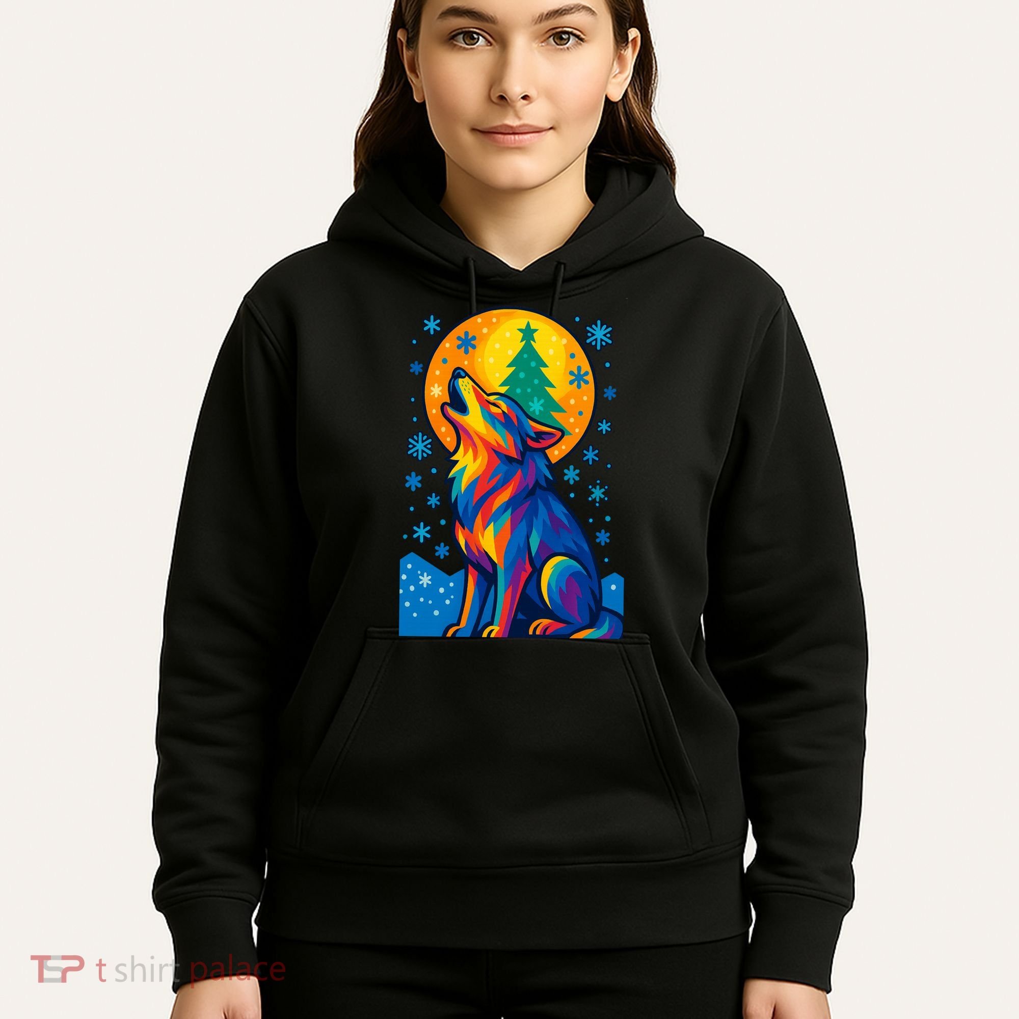 Moonlit Wolf On A Christmas Night Hoodie