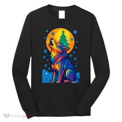 Moonlit Wolf On A Christmas Night Long Sleeve Shirt