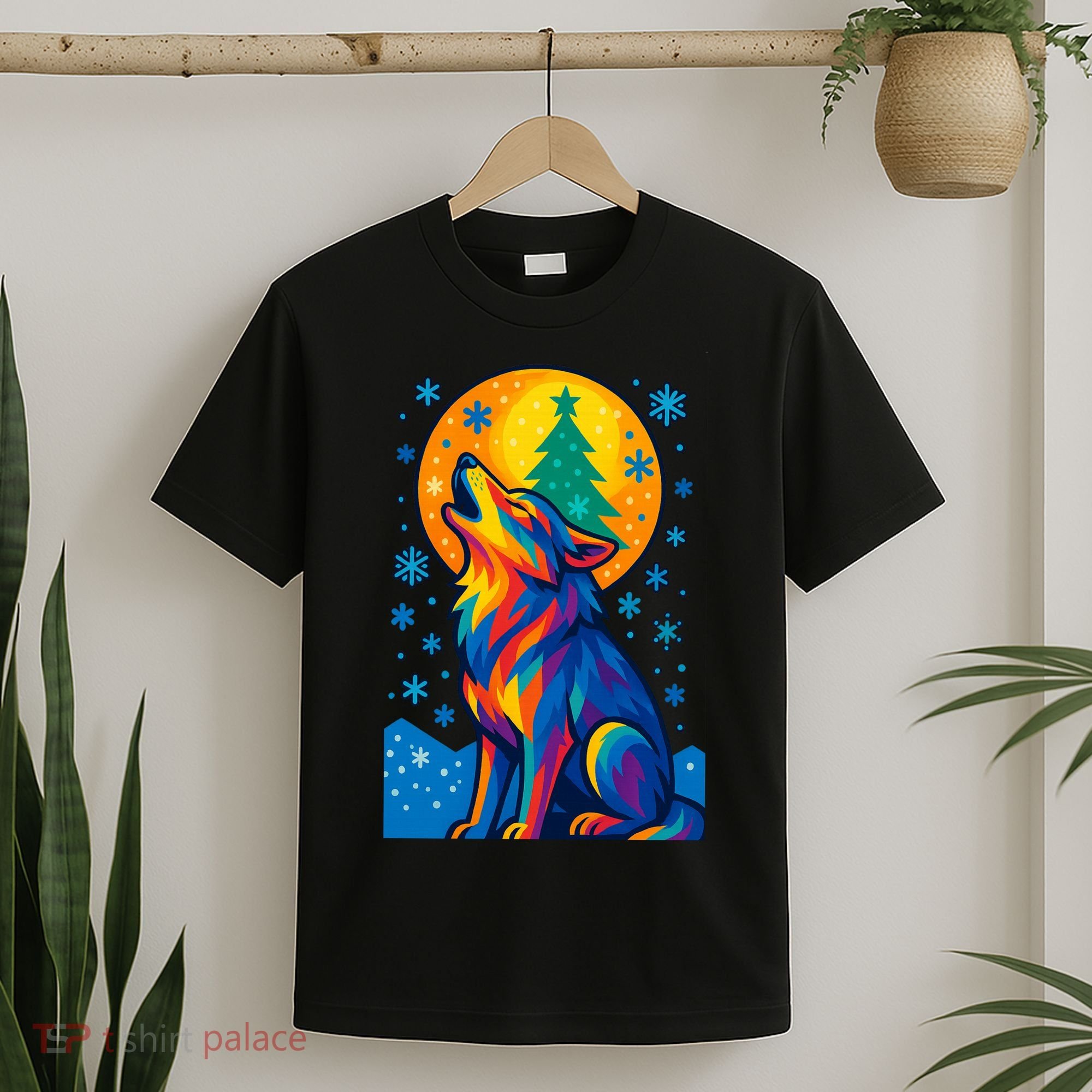 Moonlit Wolf On A Christmas Night T-Shirt