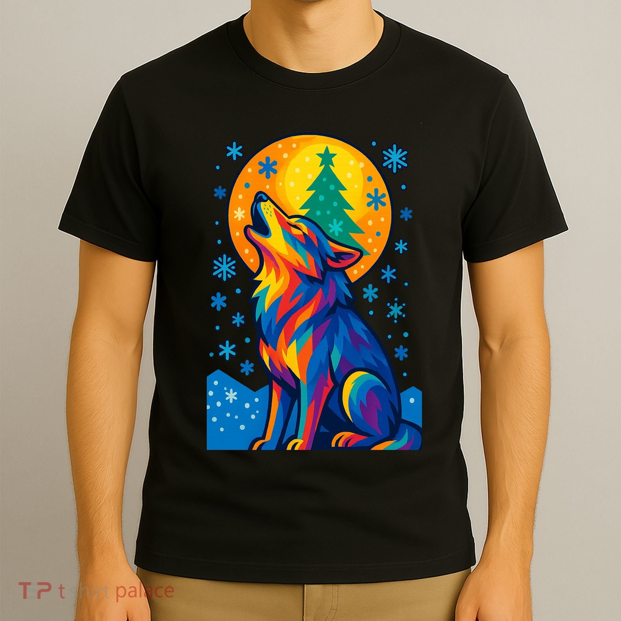 Moonlit Wolf On A Christmas Night T-Shirt