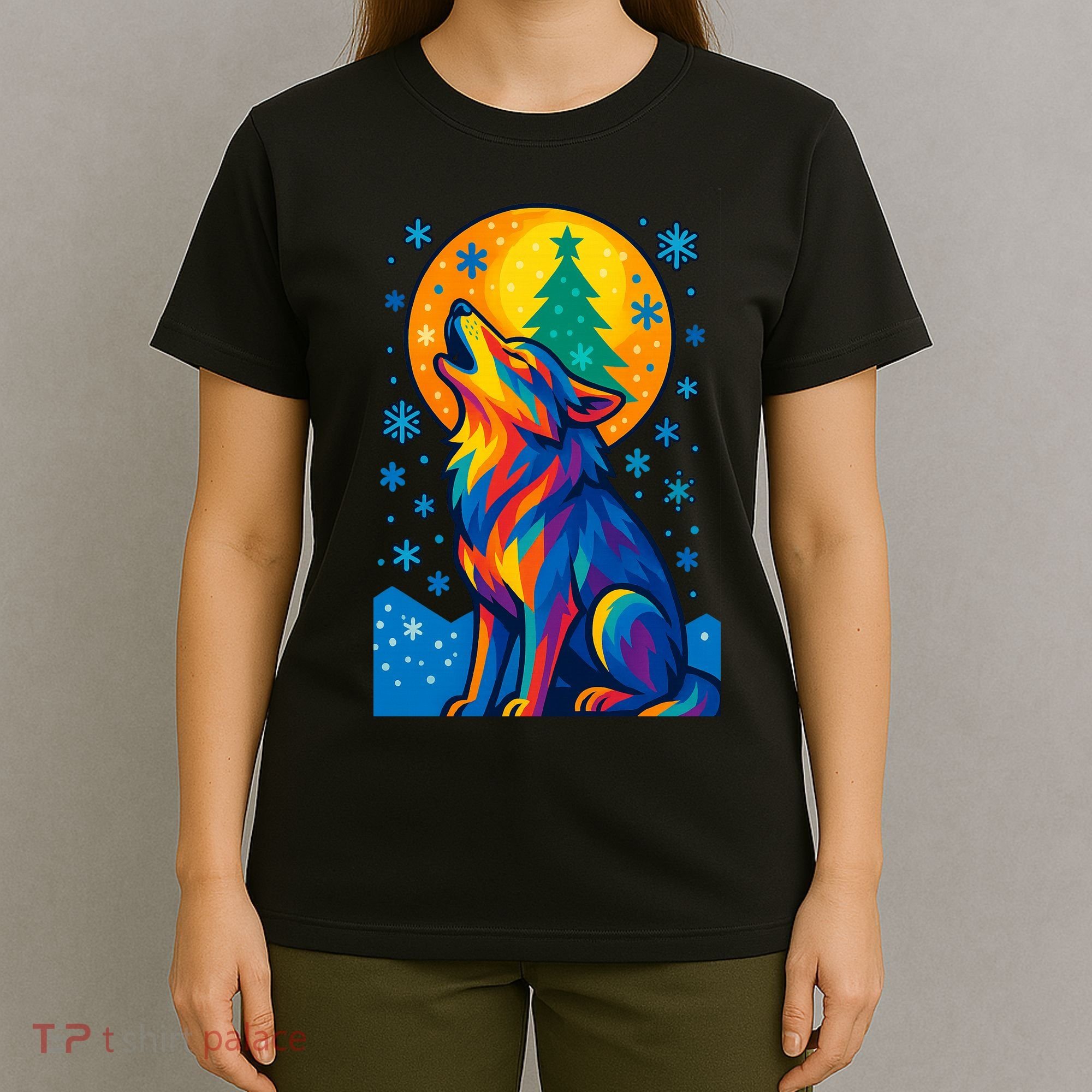 Moonlit Wolf On A Christmas Night T-Shirt