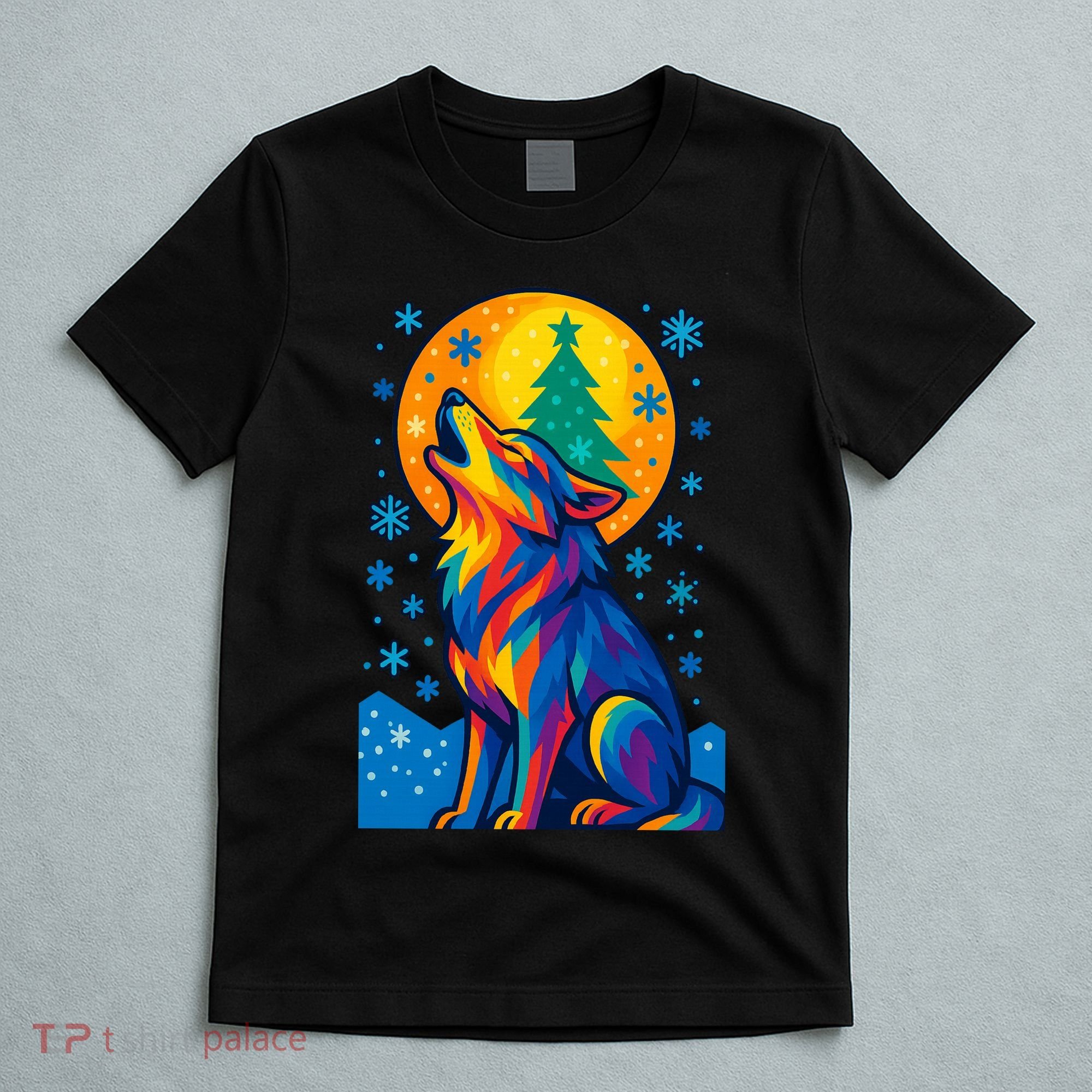 Moonlit Wolf On A Christmas Night T-Shirt