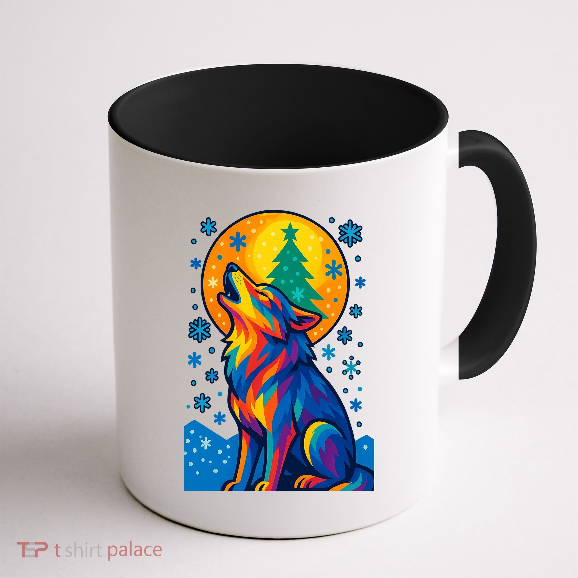 Moonlit Wolf On A Christmas Night Coffee Mug
