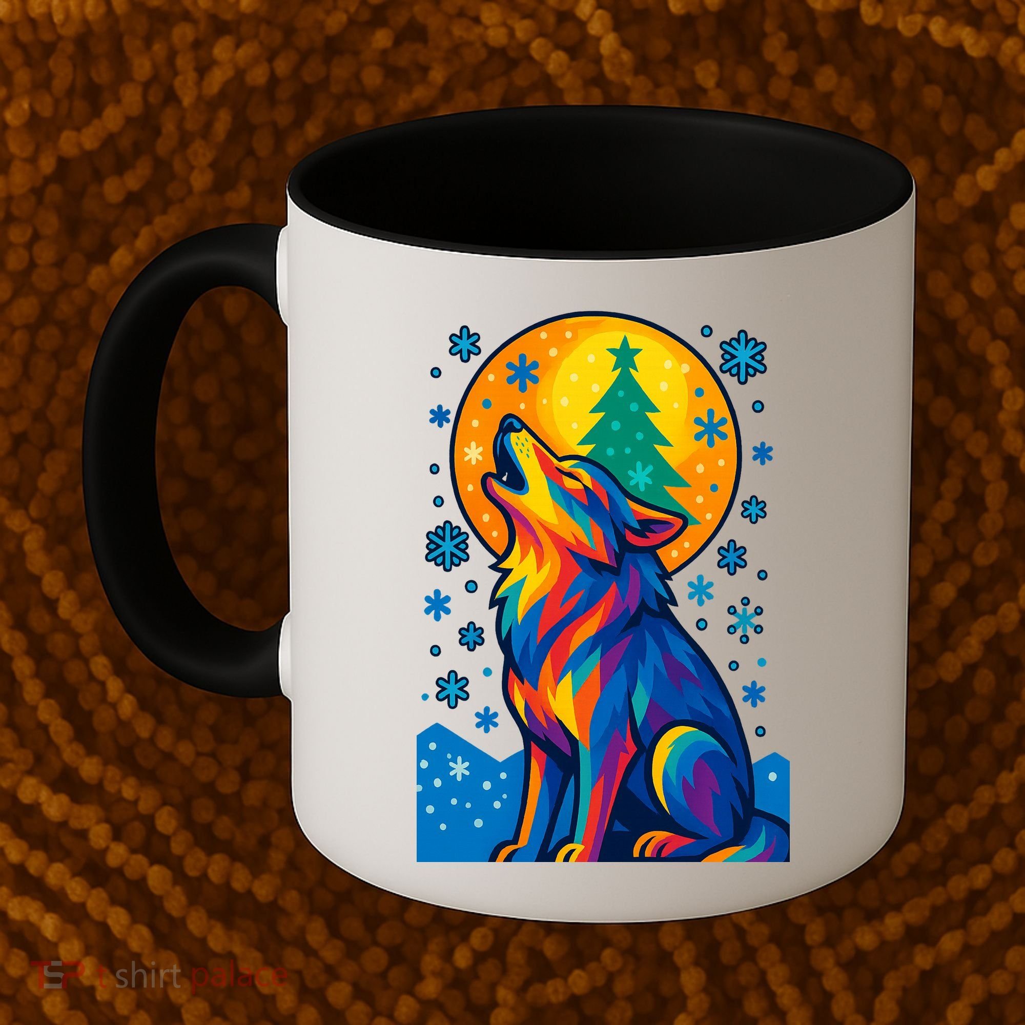 Moonlit Wolf On A Christmas Night Coffee Mug