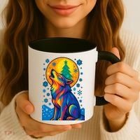 Moonlit Wolf On A Christmas Night Coffee Mug thumb 3