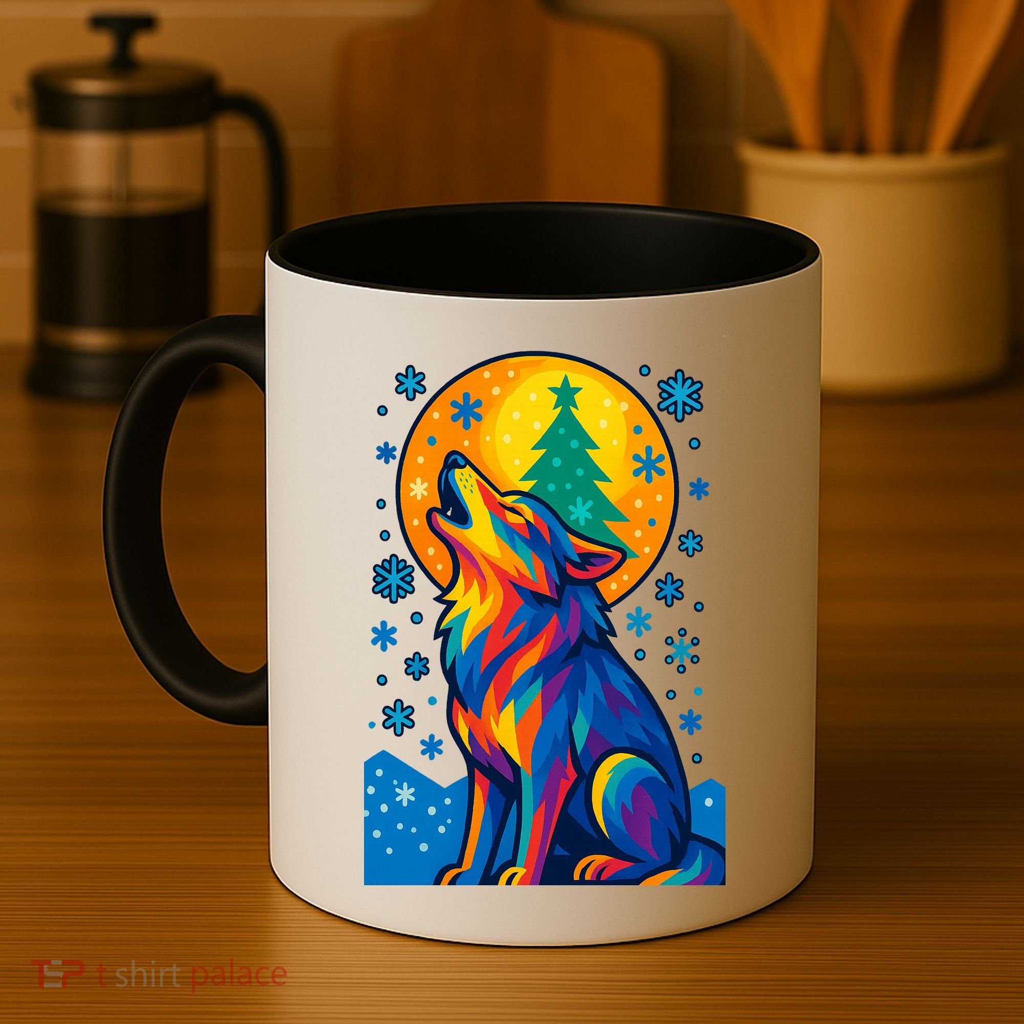 Moonlit Wolf On A Christmas Night Coffee Mug
