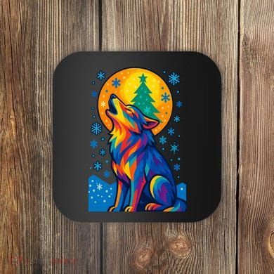 Moonlit Wolf On A Christmas Night Coaster
