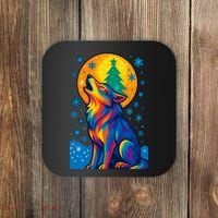 Moonlit Wolf On A Christmas Night Coaster thumb 0