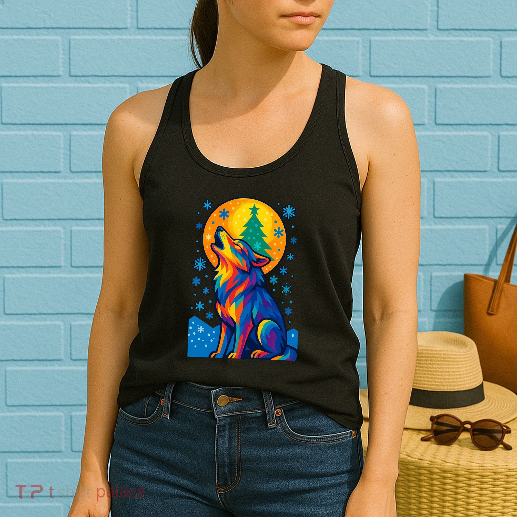 Moonlit Wolf On A Christmas Night Women's Tank Top