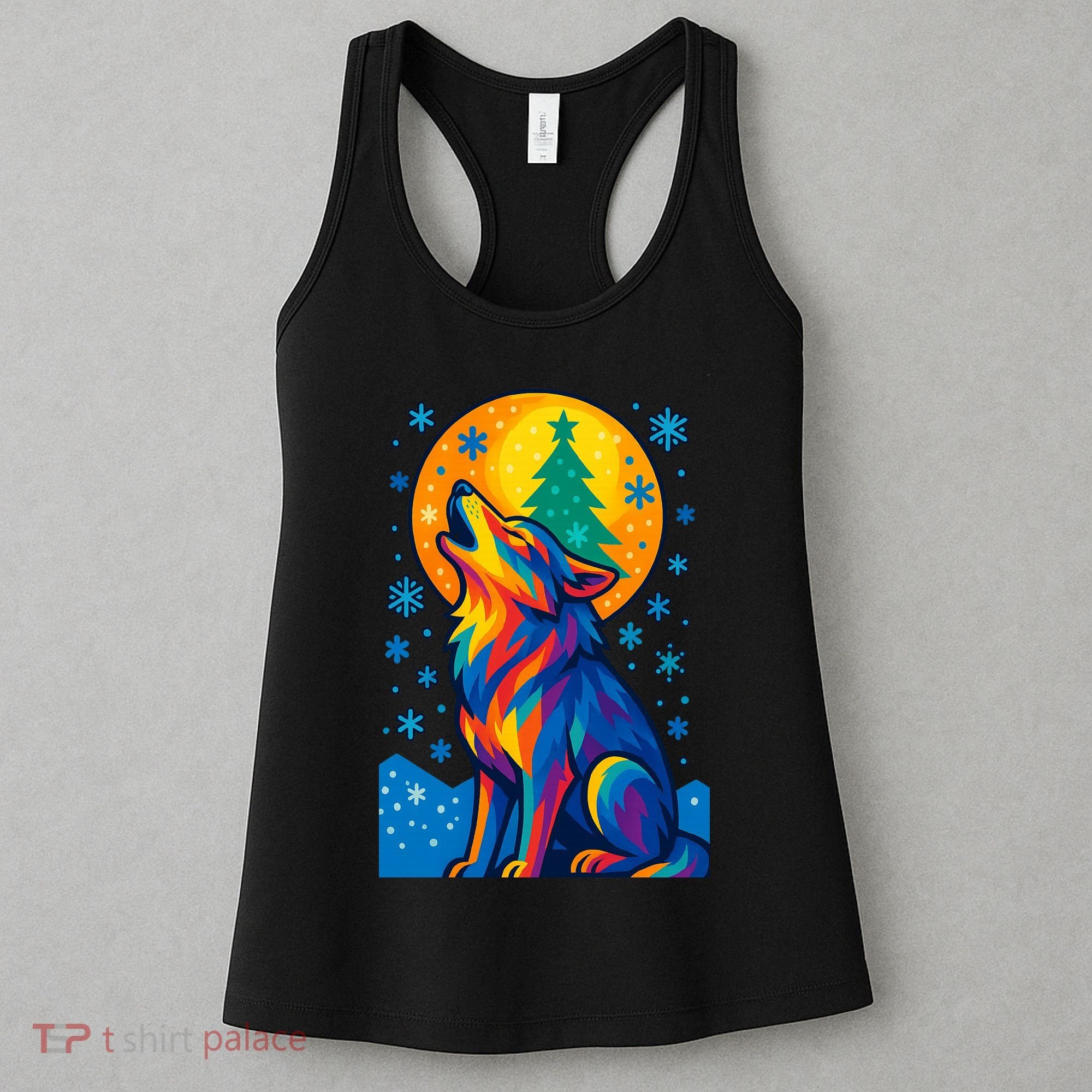 Moonlit Wolf On A Christmas Night Women's Tank Top