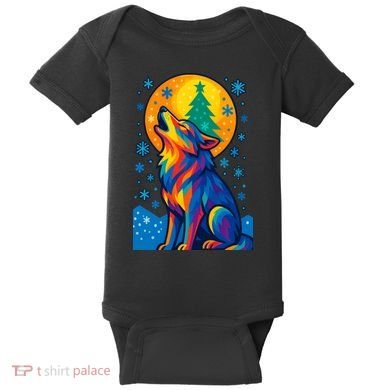 Moonlit Wolf On A Christmas Night Baby Bodysuit