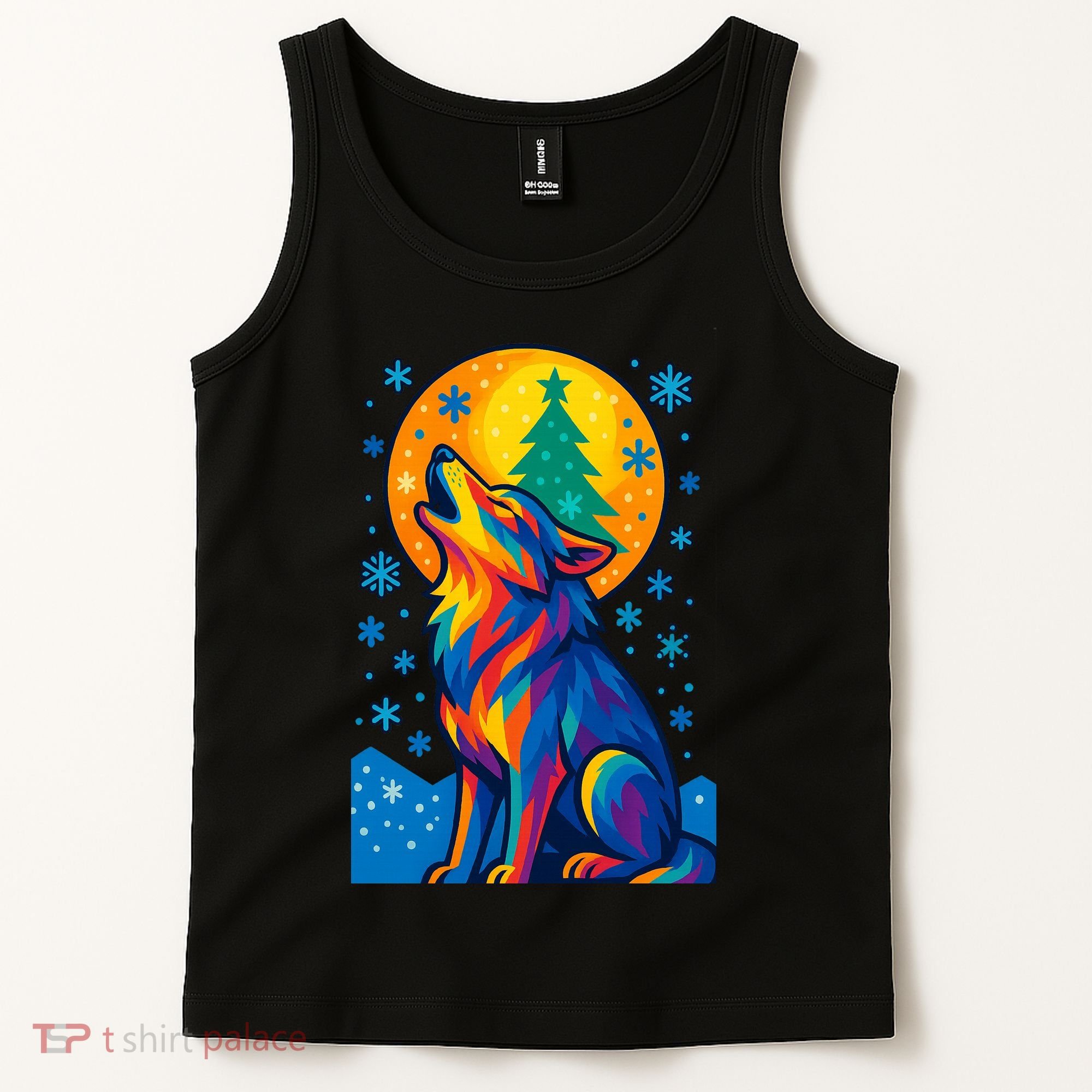 Moonlit Wolf On A Christmas Night Tank Top