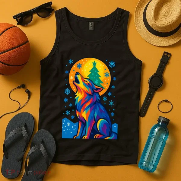 Moonlit Wolf On A Christmas Night Tank Top