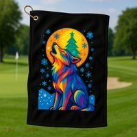 Moonlit Wolf On A Christmas Night Golf Towel thumb 1